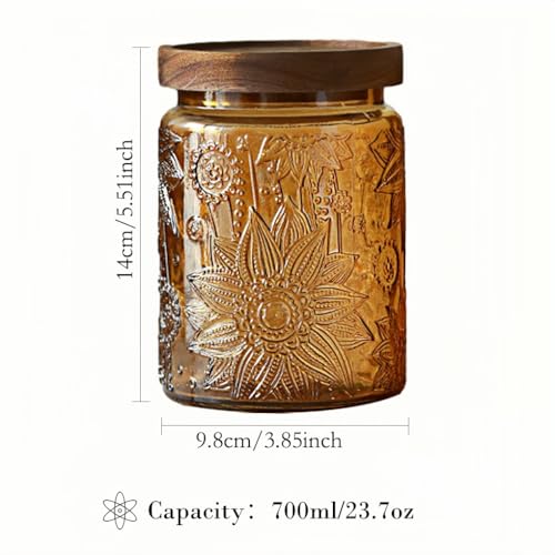 ANSQU Vintage 237oz Glass Jar with Solid Wood Lid Airtight Storage for Loose Tea Coffee Candy Cookies Laundry Detergent Decorative Kitchen Jar Cute Functional Yellow 1 Pack - Image 3