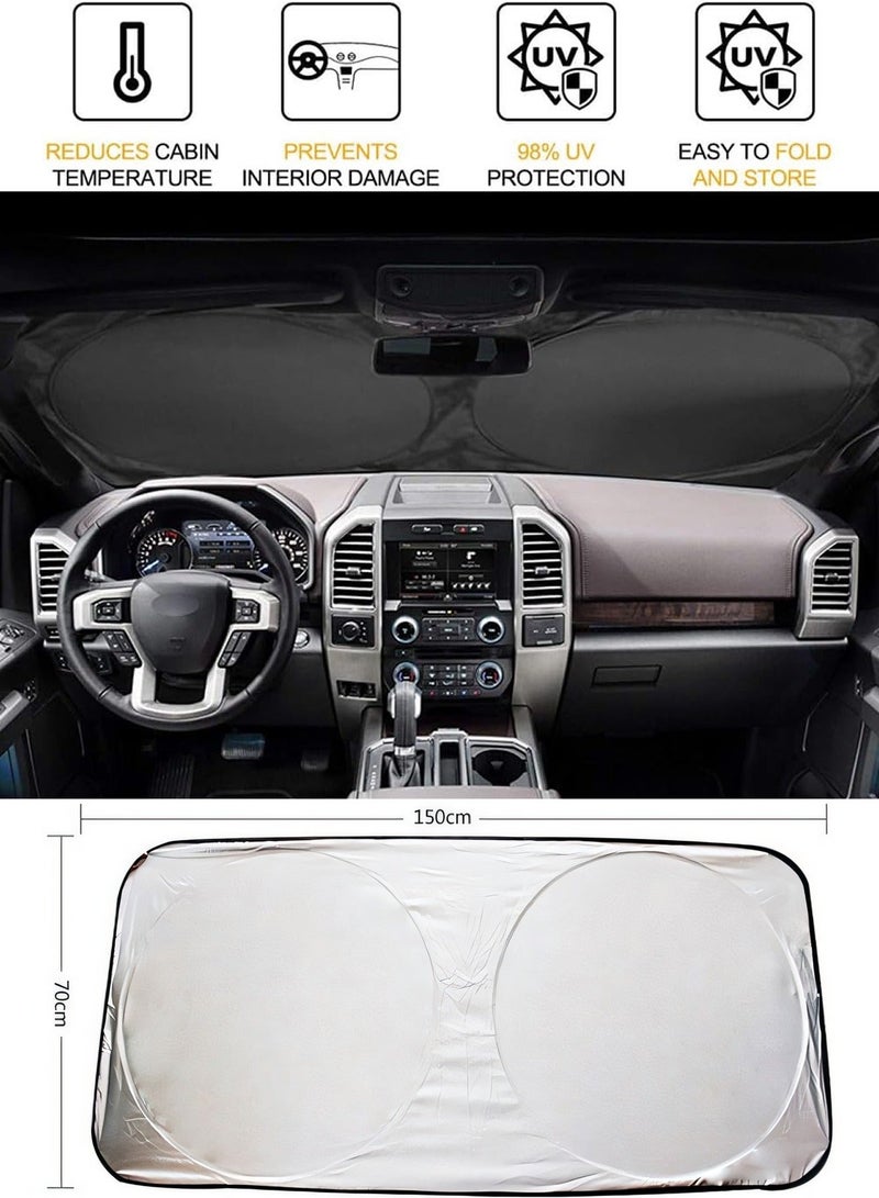 Car Sun Shade Windshield & Steering Wheel Cover Set - Reflective UV Rays & Heat Protection, Foldable Sun Visor Protector for Dashboard, Car Window Shades for Ultimate Interior Protection - Image 5