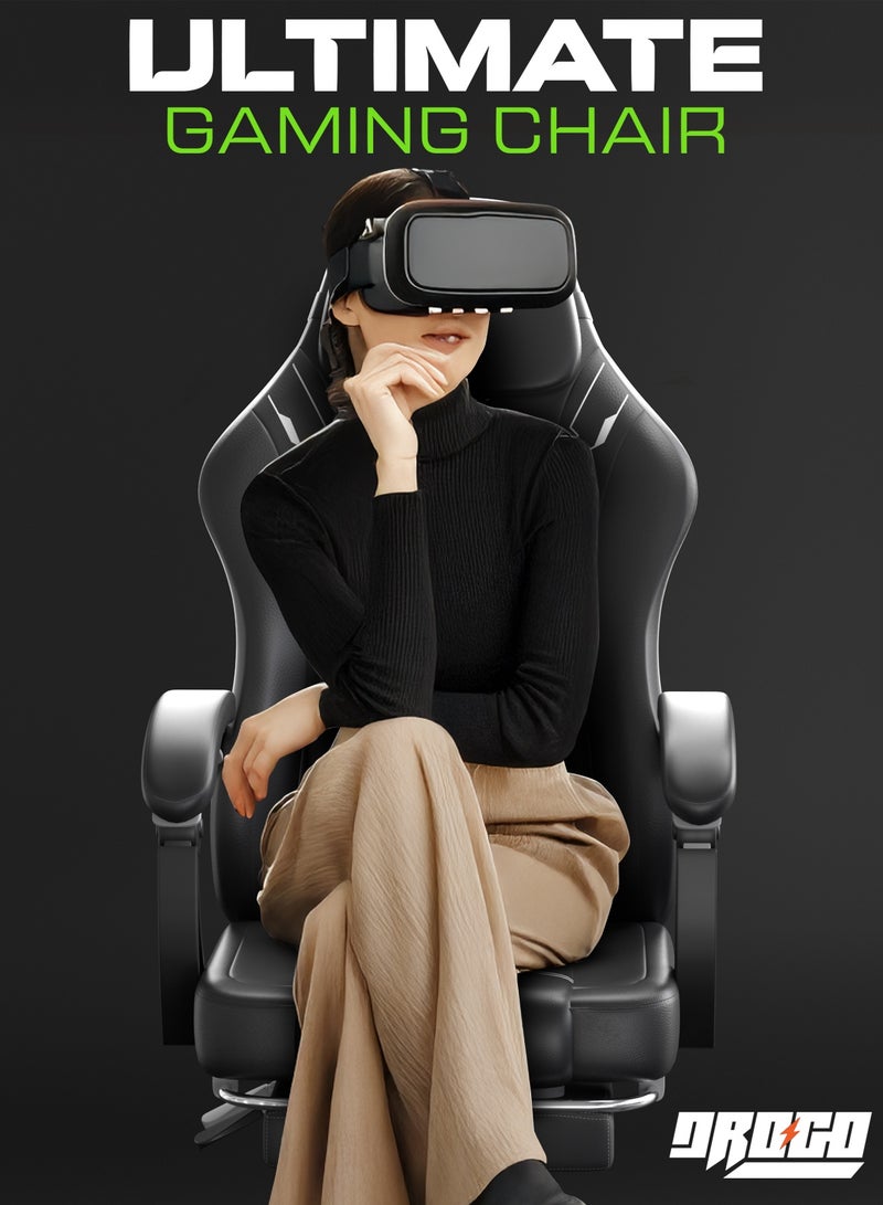 DROGO Onyx Premium Ergonomic Gaming Chair, Video Game Chair with Linkage Armrest, Footrest & Adjustable Seat Computer Chair with PU Leather, Head & Massager Lumbar Pillow Home & Office Chair with Recline Black  - Image 3