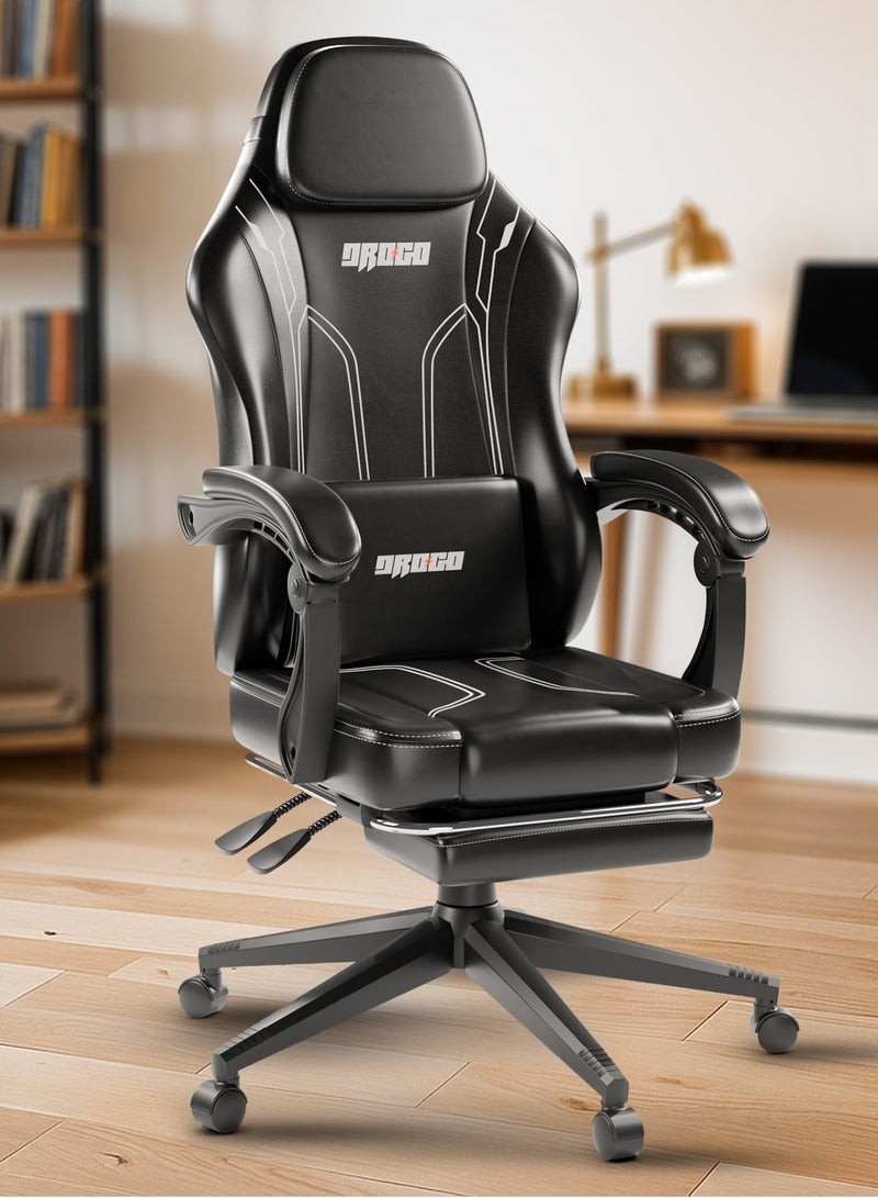 DROGO Onyx Premium Ergonomic Gaming Chair, Video Game Chair with Linkage Armrest, Footrest & Adjustable Seat Computer Chair with PU Leather, Head & Massager Lumbar Pillow Home & Office Chair with Recline Black  - Image 1