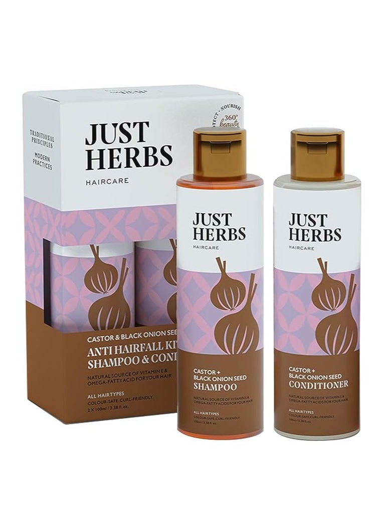 Just Herbs Just Herbs Anti Hairfall Control Kit (Shampoo 100ml+Conditioner100ml) with Goodness of Natural Vitamin E, Bhringraj & Black Onion Seed for Shiny, Smooth Hair - All Hair Types  - Image 1