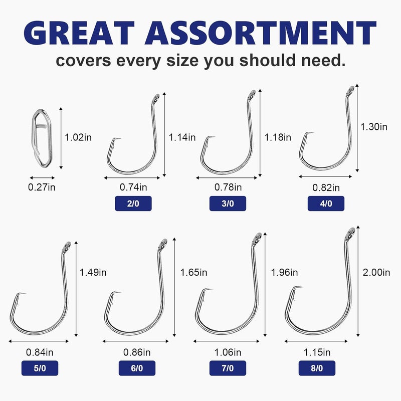UCEC Circle Hooks Fishing Hooks 2X Strong Offset Circle Hooks Saltwater Black High Carbon Steel Octopus Catfish Fishing Hooks Fishing Gear Tackle 150pcs/ 240pcs - Size:#1 1/0 2/0 3/0 4/0 5/0 6/0 8/0 - Image 3