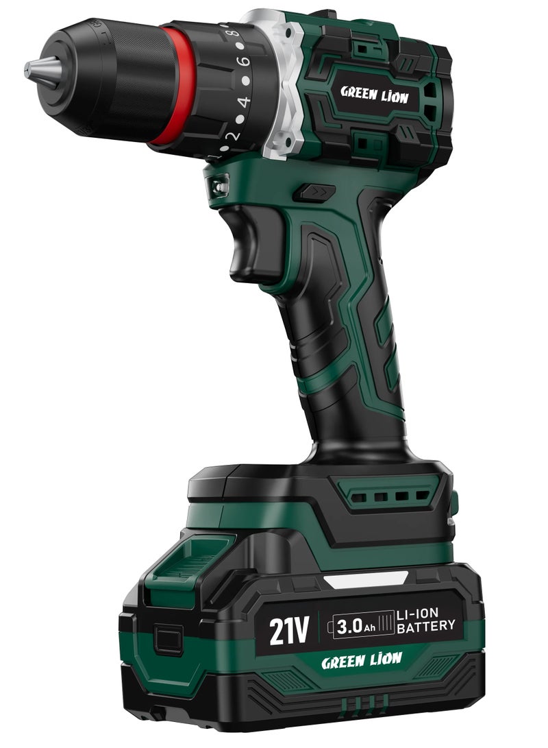 جرين ليون مثقاب مطرقي لاسلكي GD-12 EDGE PRO / بطاريتان 21 فولت 3.0 أمبير / محرك بدون فرش / عزم دوران أقصى 45 نيوتن متر / أداة 3 في 1 مثقاب ومطرقة - أخضر - Image 1