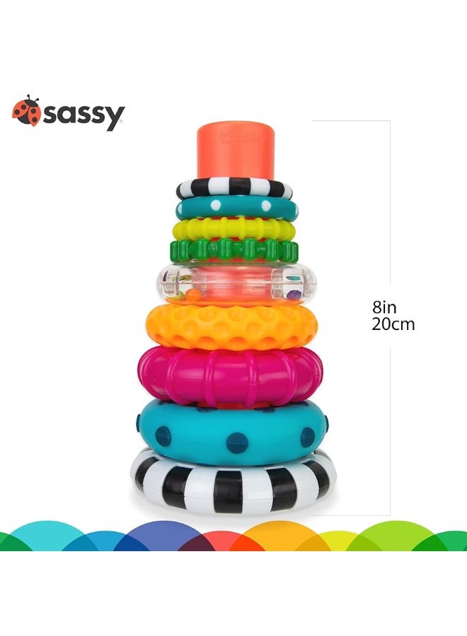 Sassy Stacks of Circles Stacking Ring STEM Learning Toy Age 6 Months Multi 9 Piece Set - Image 5