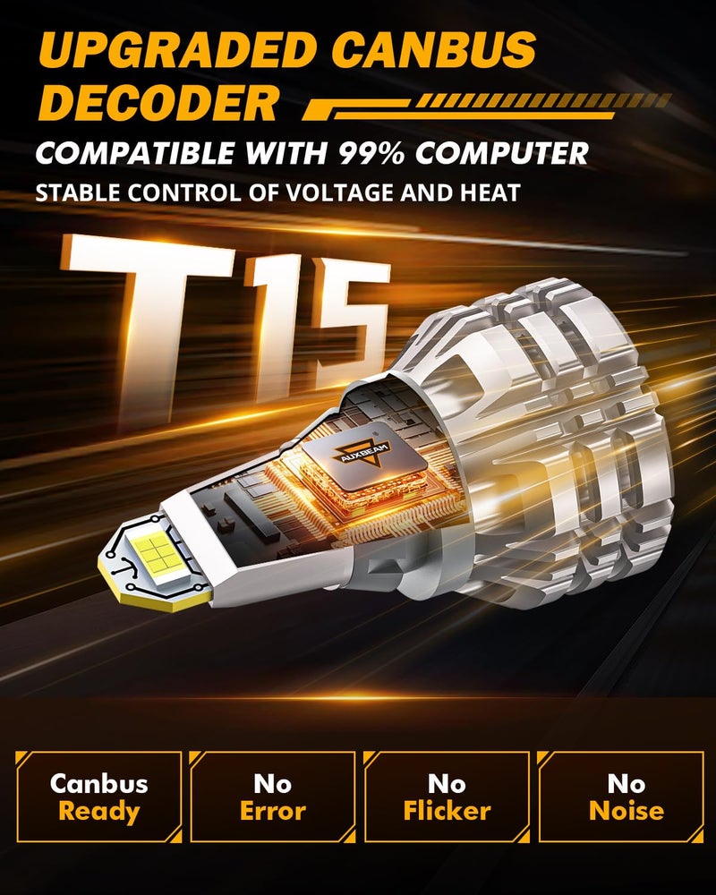 Auxbeam Upgraded 921 Bulb for Backup Reverse Light, 44W 6000 Lumens 500% Extremely Bright 912 W16W T15 Bulbs, Error Free, Pack of 2 - Image 3