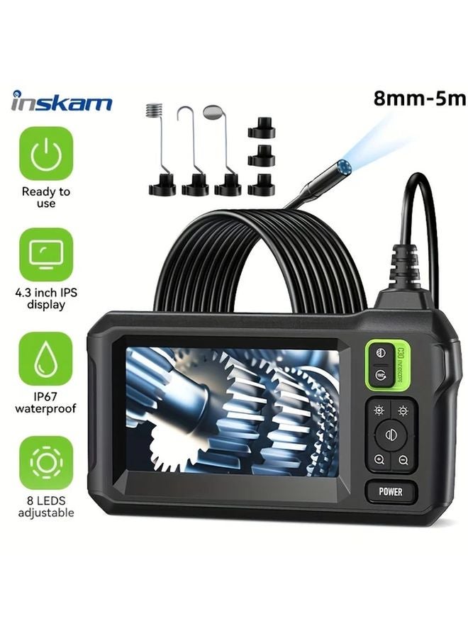 Inskam 4.3 Inch IPS LCD Industrial Endoscope Green Single Lens 8mm 196.85 Inch USB Rechargeable - Image 1