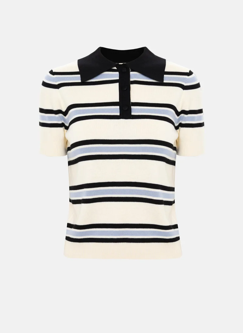 Lichi  Striped polo shirt with short sleeves and contrasting collar for Women | Best Price UAE