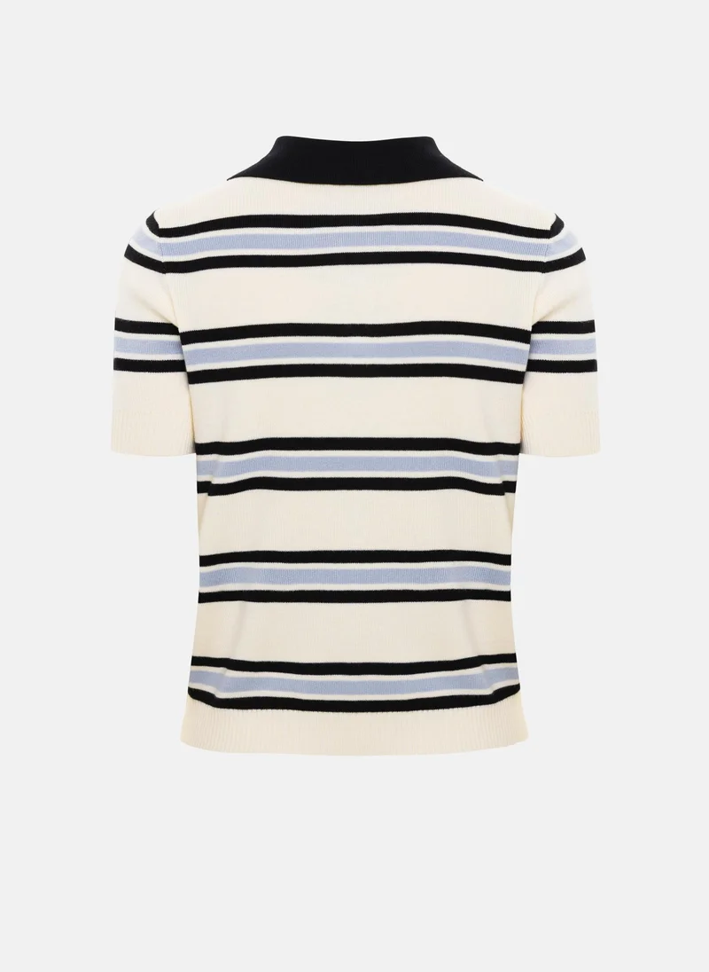 Lichi  Striped polo shirt with short sleeves and contrasting collar for Women | Best Price UAE