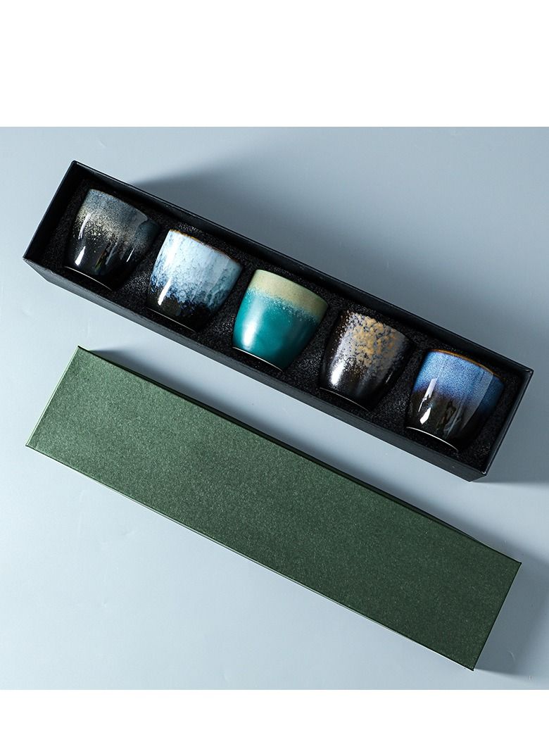 XiuWoo Set of 5 Ceramic Teacup Espresso Coffee Cup Porcelain Tea Cup Set Chinese Kung Fu Bowl Drinkware Box Package for Gifts 150ml - Image 2