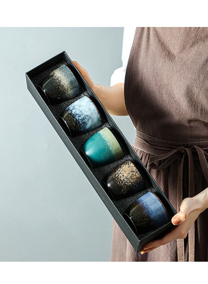 XiuWoo Set of 5 Ceramic Teacup Espresso Coffee Cup Porcelain Tea Cup Set Chinese Kung Fu Bowl Drinkware Box Package for Gifts 150ml - Image 1