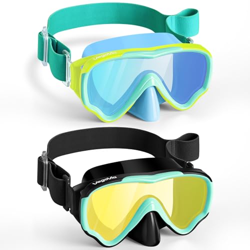 VegoVia 2 Pack Kids Swimming Goggles with Nose Cover, Comfort Fabric Strap, Shatter-Resistant PC Lens Anti-Fog Wide View Swim Mask - Image 1