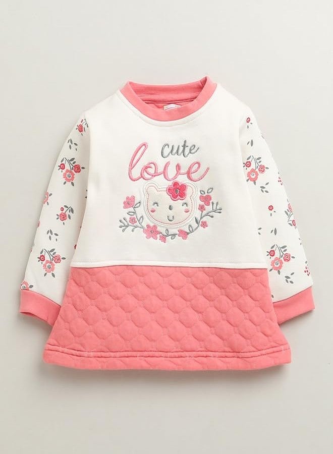 BUMZEE طقم شتوي للبنات من بامزي، مصنوع من البوليستر، بقصة عادية، لون الخوخ والكريم - من 12 إلى 18 شهرًا (Peb10666D-pch) - Image 2