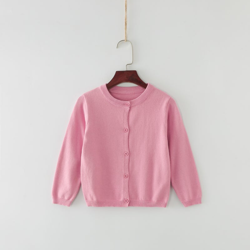 Nuan Bin كنزة صوفية مفتوحة للأطفال بلون سادة - معطف قصير ناعم من القطن للرضع، بياقة دائرية وأكمام طويلة، للجنسين - Image 4