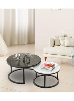 NKX Set Of 2 Modern Round Nesting Coffee And Snack End Table With Metal Frame  - Image 4