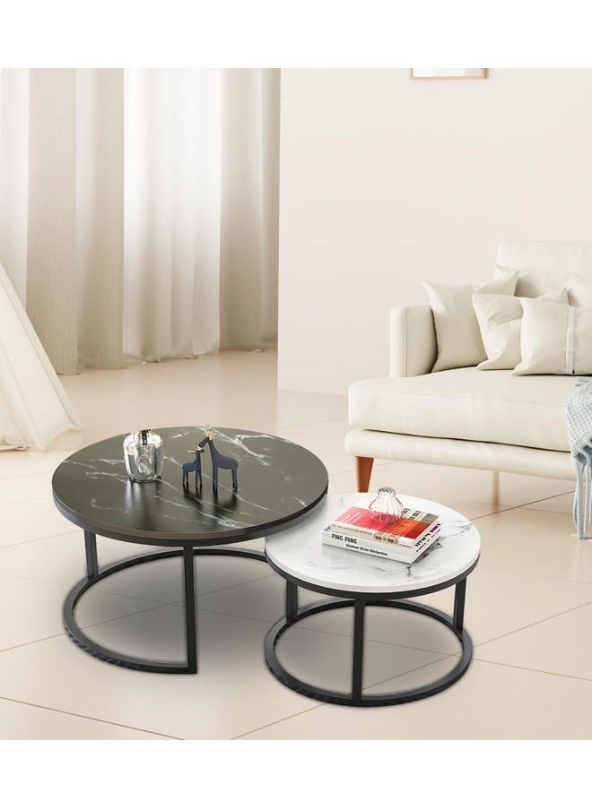 NKX - Set Of 2 Modern Round Nesting Coffee And Snack End Table With Metal Frame - Image 1