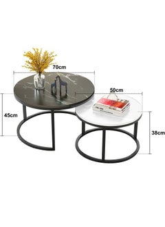 NKX Set Of 2 Modern Round Nesting Coffee And Snack End Table With Metal Frame  - Image 2