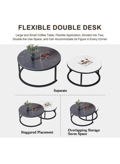 NKX Set Of 2 Modern Round Nesting Coffee And Snack End Table With Metal Frame  - Image 3