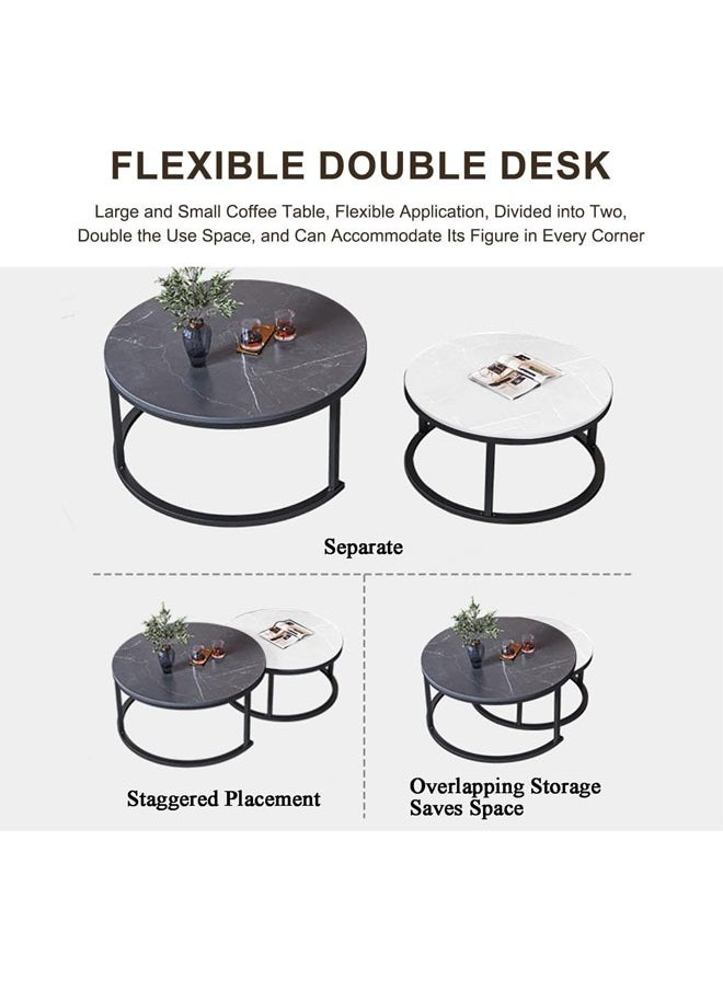 NKX - Set Of 2 Modern Round Nesting Coffee And Snack End Table With Metal Frame - Image 1