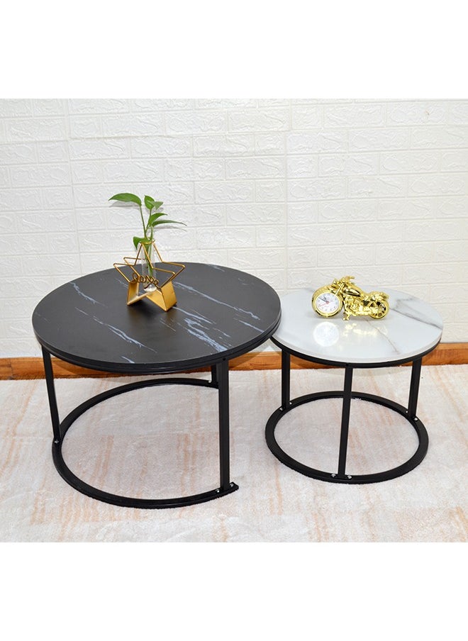 NKX - Set Of 2 Modern Round Nesting Coffee And Snack End Table With Metal Frame - Image 1