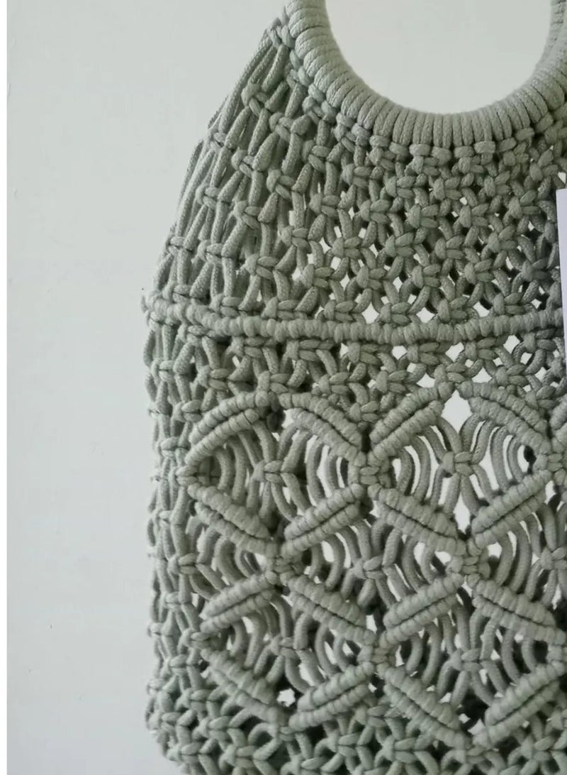 انتيكيانو حقيبة كتف نسائية منسوجة يدويًا من خيو المكرمية ومقابض للشاطئ - Image 2