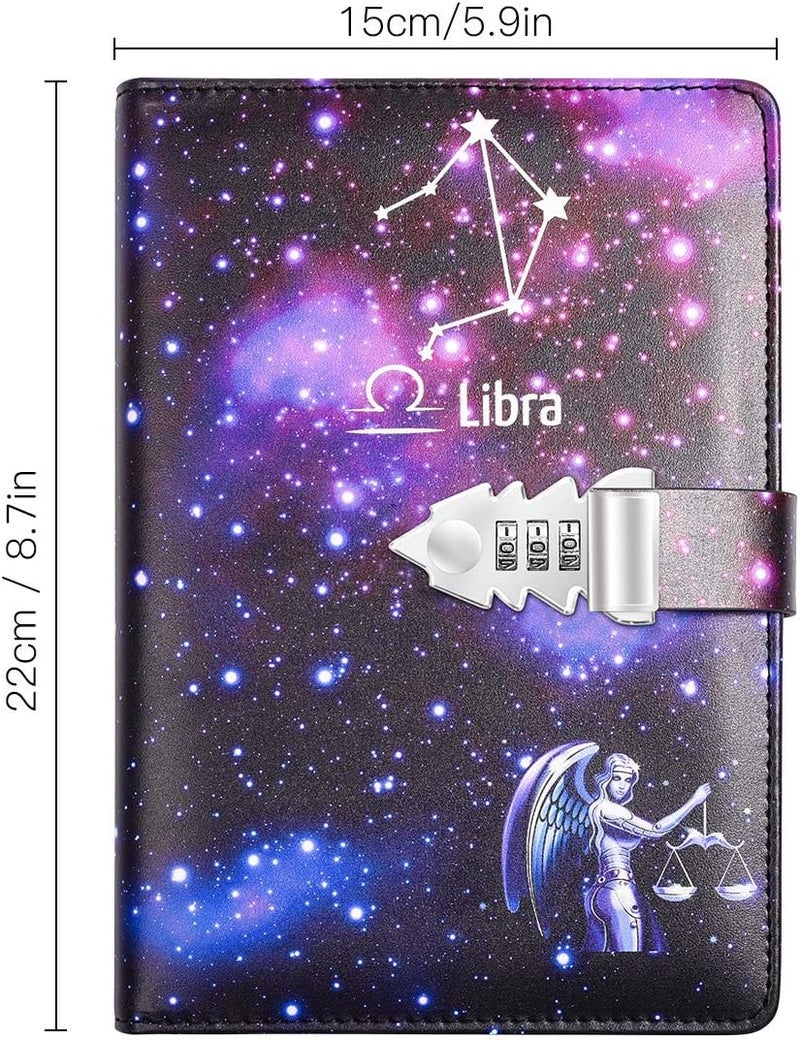 ARRLSDB A5 Creative Password Lock Journal PU Leather Combination Lock Diary Locking Diary Notepad (Libra) - Image 2