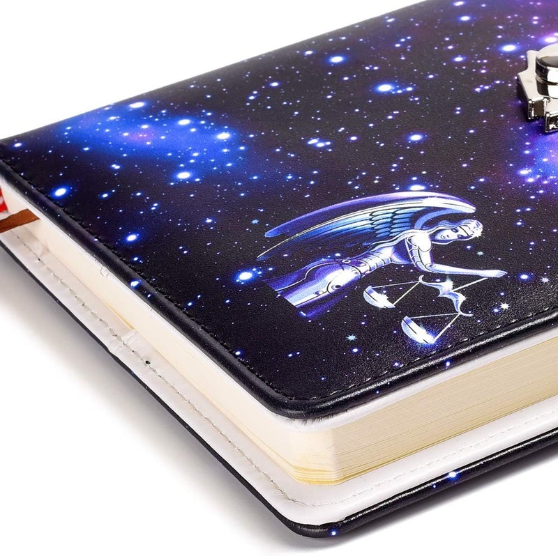 ARRLSDB A5 Creative Password Lock Journal PU Leather Combination Lock Diary Locking Diary Notepad (Libra) - Image 4