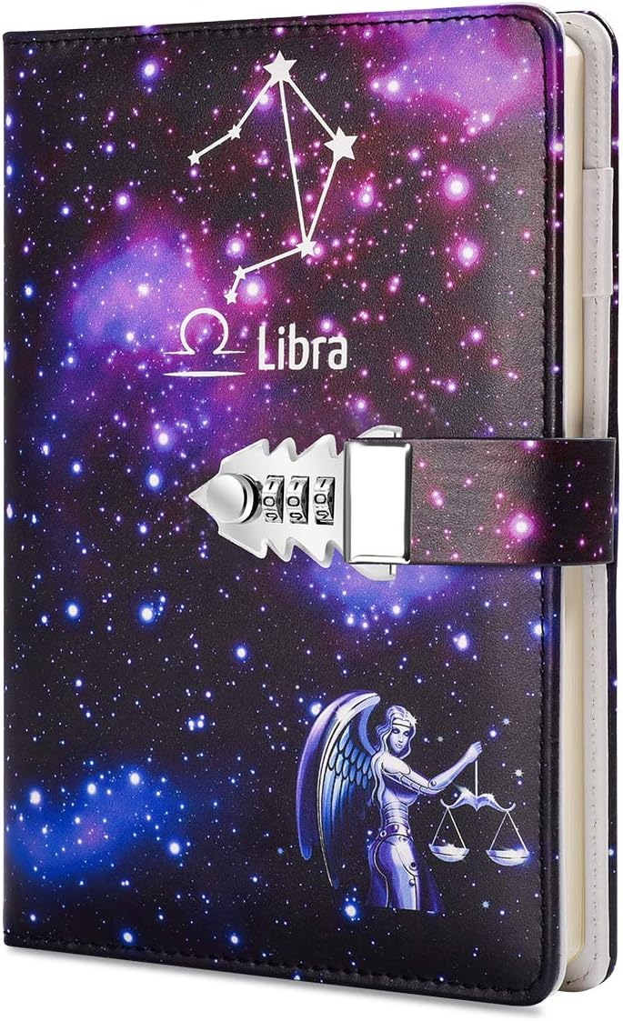 ARRLSDB A5 Creative Password Lock Journal PU Leather Combination Lock Diary Locking Diary Notepad (Libra) - Image 1