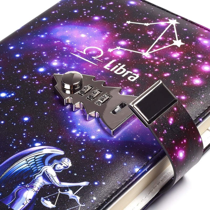 ARRLSDB A5 Creative Password Lock Journal PU Leather Combination Lock Diary Locking Diary Notepad (Libra) - Image 3