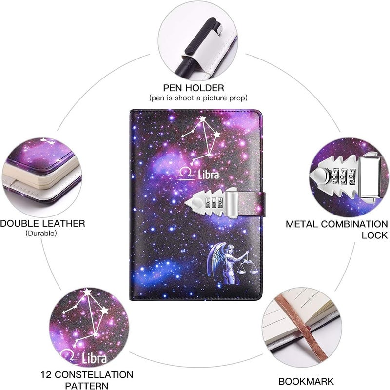 ARRLSDB A5 Creative Password Lock Journal PU Leather Combination Lock Diary Locking Diary Notepad (Libra) - Image 5