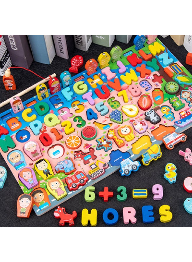 التعليم المبكر لوحة لوغاريتمية خشبية للأطفال الإنجليزية مطابقة اللبنات لغز لغز الحروف الأبجدية شخصية الفاكهة ألعاب صيد الأسماك - اللون: (ساخن) لوح قاعدة إنجليزي وردي - Image 3