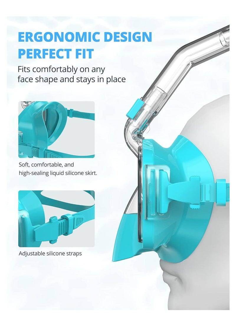 Excefore قناع الغوص، قناع سنوركل، قناع سكوبا مضاد للضباب ومضاد للتسرب مع قاعدة كاميرا، قناع الغوص، قناع سنوركل، نظارات غوص بانورامية قابلة للطي بزاوية 180°، زجاج مقسى، للبالغين والشباب - Image 4