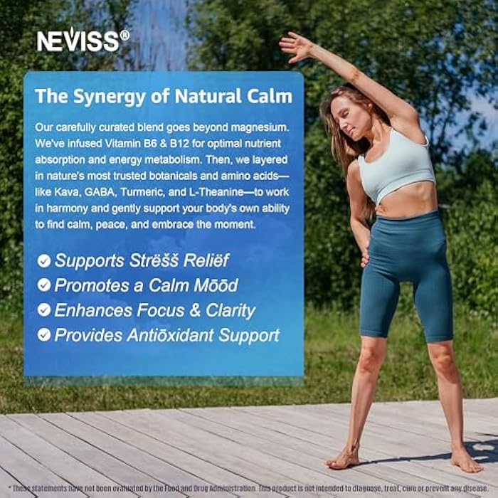 NEVISS Magnesium Complex Gummies 400mg, Magneisum Glycinate Citrate Malate + Turmeric, GABA, B6 B12, Kava Kava, L-Theanine for Sleep, Calm, Relaxation, Energy, Magnesium Gummies for Women Men, Vegan, 60 Cts - Image 5