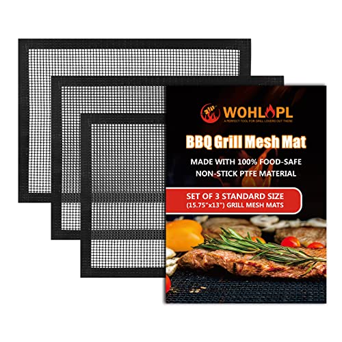 WOHLOPL 3 Pack Grill Mesh Mat Outdoor Grill, Heavy Duty and Non Stick BBQ Grilling Mats & Baking Mats, Resuable and Easy to Clean, Works on Gas Charcoal and Electric BBQ (15.7 x 13 Inch x 3 pcs) - Image 1