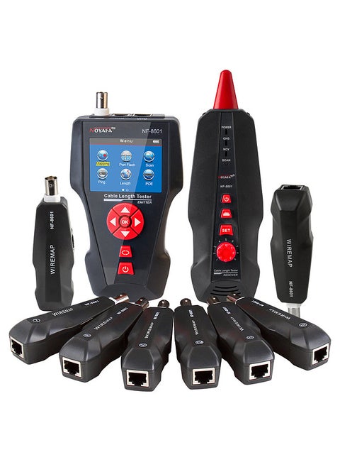 Multi-functional LCD Network Cable Tester Wire Tracker RJ11 RJ45 BNC Wire Length Finder with 8 Remote Adapters PING & POE Testing Functions