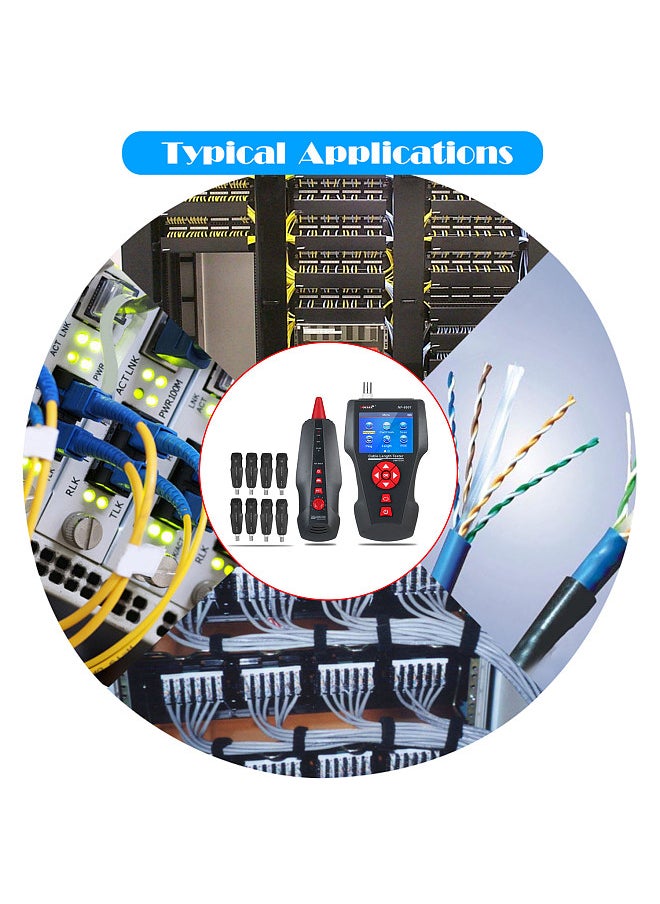 NOYAFA - Multi-functional LCD Network Cable Tester Wire Tracker RJ11 RJ45 BNC Wire Length Finder with 8 Remote Adapters PING & POE Testing Functions - Image 1