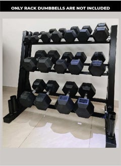 Yalla HomeGym Heavy Duty 3 Tier Dumbbell Rack  For Hex And Round Dumbbells Storage  Space For Barbells And Dumbbells  - Image 3