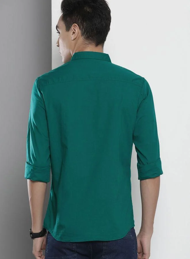 The Indian Garage Co The Indian Garage Co Men Teal Plain Slim Fit Shirt