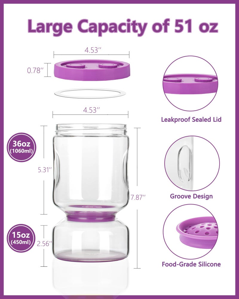 ZENS Pickle Jar with Strainer Flip, 2 Pack 51oz Pickle Container Pickle Juice Separator Hourglass Jar for Olive Keeper, Leakproof Pickle Holder Jars for Pickling Dill Sliced Storage, Gifts for Mom - Image 4