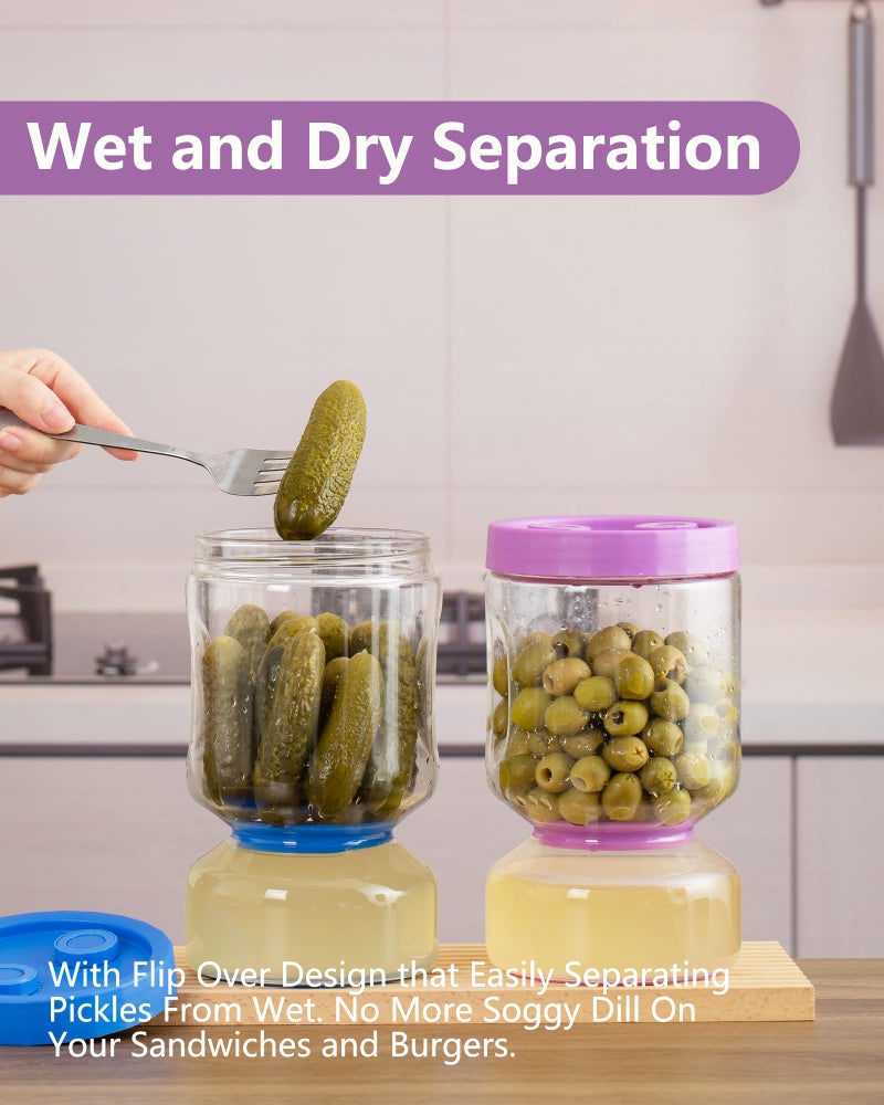 ZENS Pickle Jar with Strainer Flip, 2 Pack 51oz Pickle Container Pickle Juice Separator Hourglass Jar for Olive Keeper, Leakproof Pickle Holder Jars for Pickling Dill Sliced Storage, Gifts for Mom - Image 2