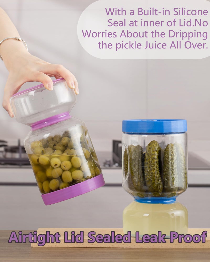 ZENS Pickle Jar with Strainer Flip, 2 Pack 51oz Pickle Container Pickle Juice Separator Hourglass Jar for Olive Keeper, Leakproof Pickle Holder Jars for Pickling Dill Sliced Storage, Gifts for Mom - Image 3
