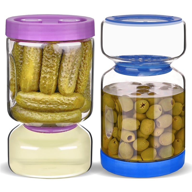 ZENS Pickle Jar with Strainer Flip, 2 Pack 51oz Pickle Container Pickle Juice Separator Hourglass Jar for Olive Keeper, Leakproof Pickle Holder Jars for Pickling Dill Sliced Storage, Gifts for Mom - Image 1