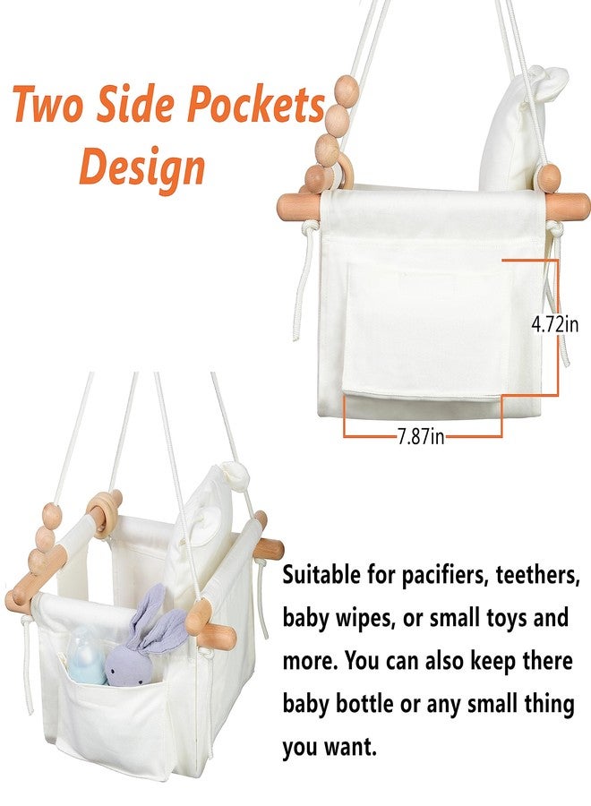 FAETKLC Canvas Baby Swing Seat Wooden Baby Hanging Swing Door Swing Baby Toddler Cream Indoor Baby swingSwing with Safety Belt and 2 Side Pockets for Indoor Playground Sport & Outdoor Play Toys - Image 4