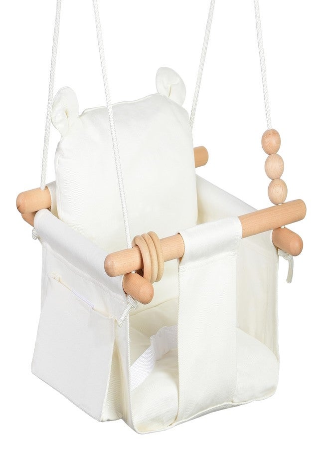 FAETKLC Canvas Baby Swing Seat Wooden Baby Hanging Swing Door Swing Baby Toddler Cream Indoor Baby swingSwing with Safety Belt and 2 Side Pockets for Indoor Playground Sport & Outdoor Play Toys - Image 1