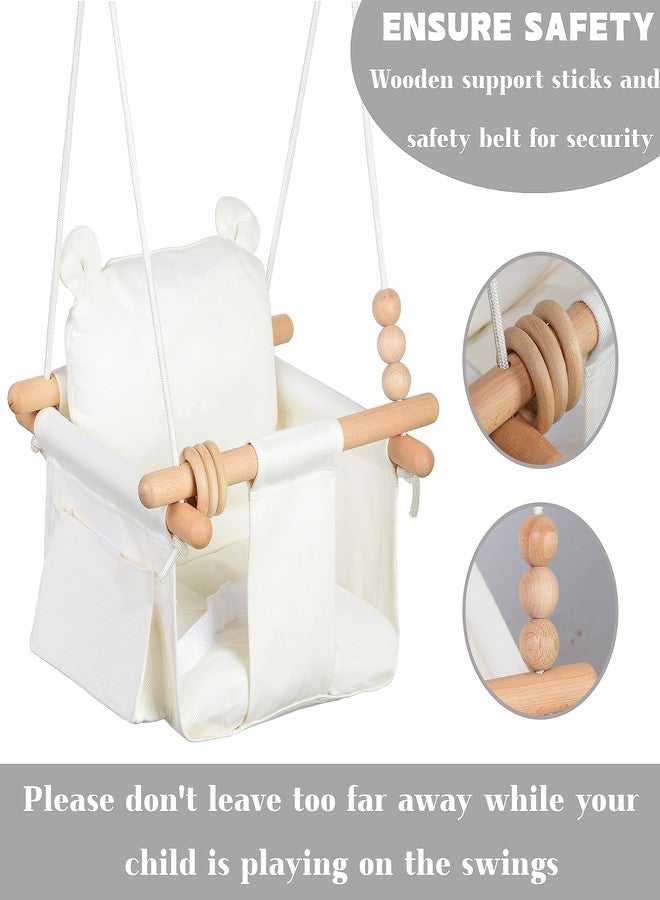 FAETKLC Canvas Baby Swing Seat Wooden Baby Hanging Swing Door Swing Baby Toddler Cream Indoor Baby swingSwing with Safety Belt and 2 Side Pockets for Indoor Playground Sport & Outdoor Play Toys - Image 3