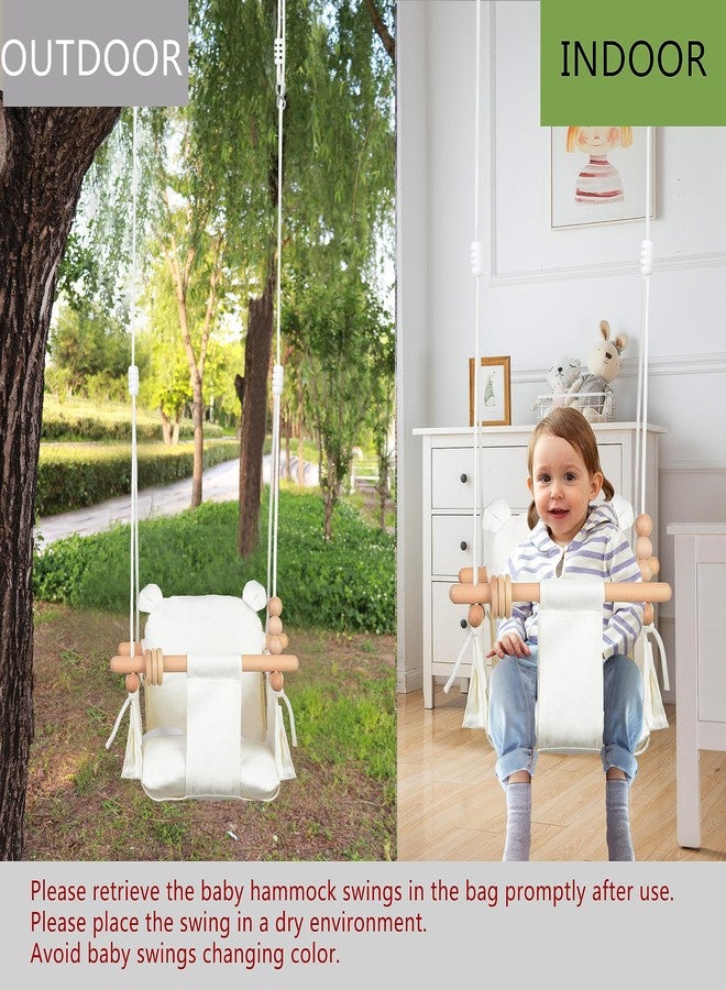 FAETKLC Canvas Baby Swing Seat Wooden Baby Hanging Swing Door Swing Baby Toddler Cream Indoor Baby swingSwing with Safety Belt and 2 Side Pockets for Indoor Playground Sport & Outdoor Play Toys - Image 5