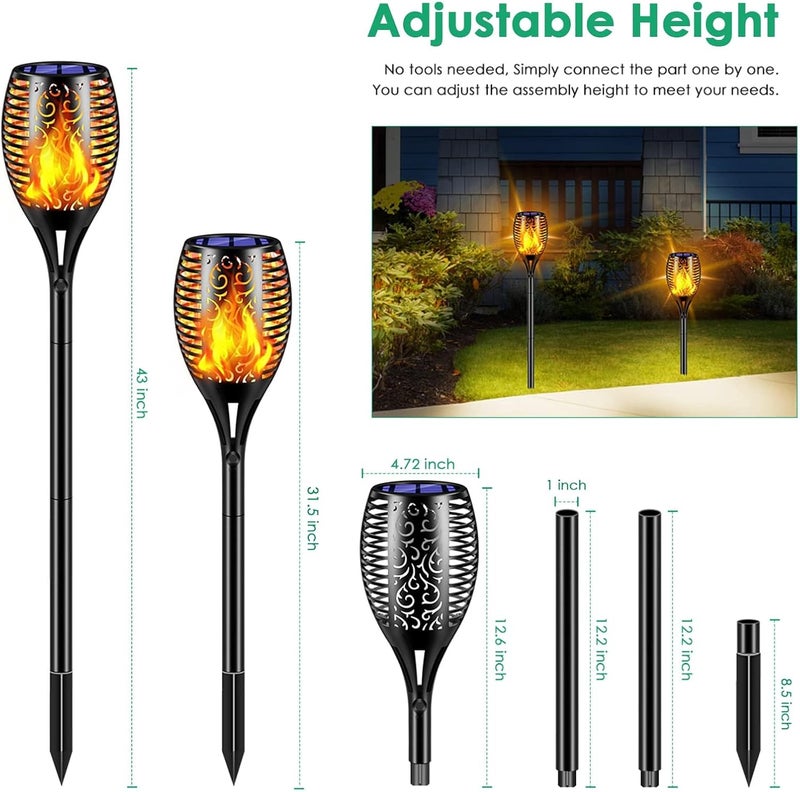 TomCare Solar Lights Outdoor 99 LED Higher & Larger Flickering Flame Solar Torch Lights 43" Decorative Waterproof Solar Powered Pathway Landscape Lighting for Garden Patio Yard, 2Pack (Black) - Image 3