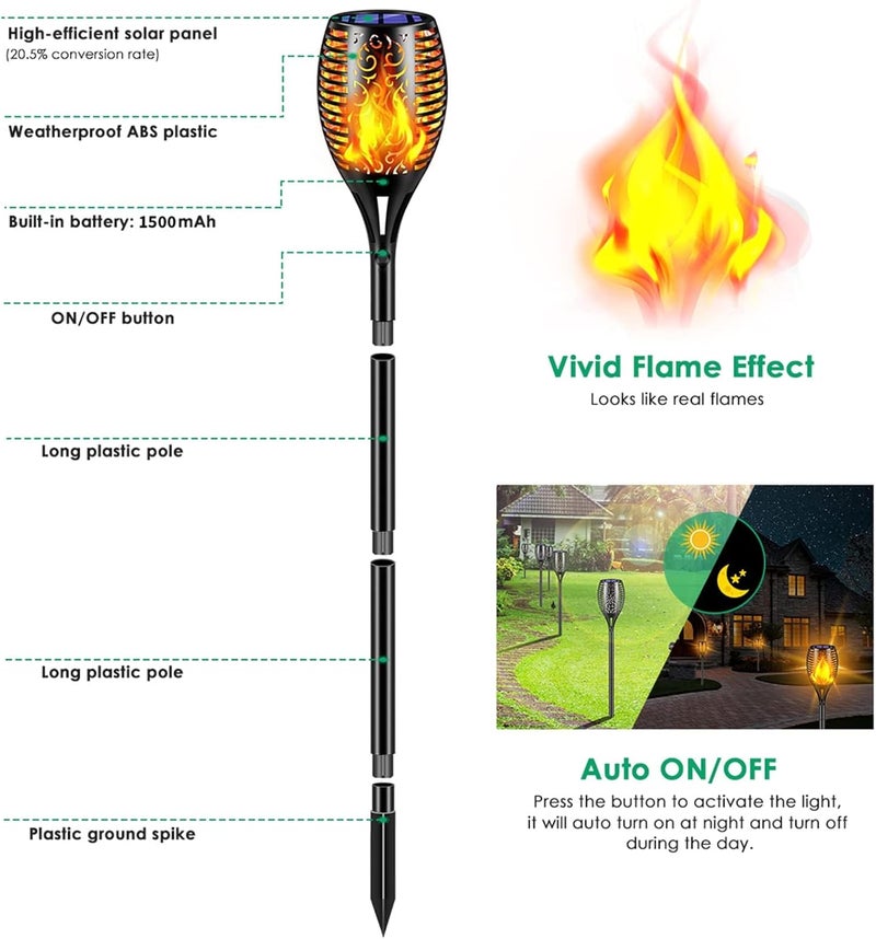 TomCare Solar Lights Outdoor 99 LED Higher & Larger Flickering Flame Solar Torch Lights 43" Decorative Waterproof Solar Powered Pathway Landscape Lighting for Garden Patio Yard, 2Pack (Black) - Image 4