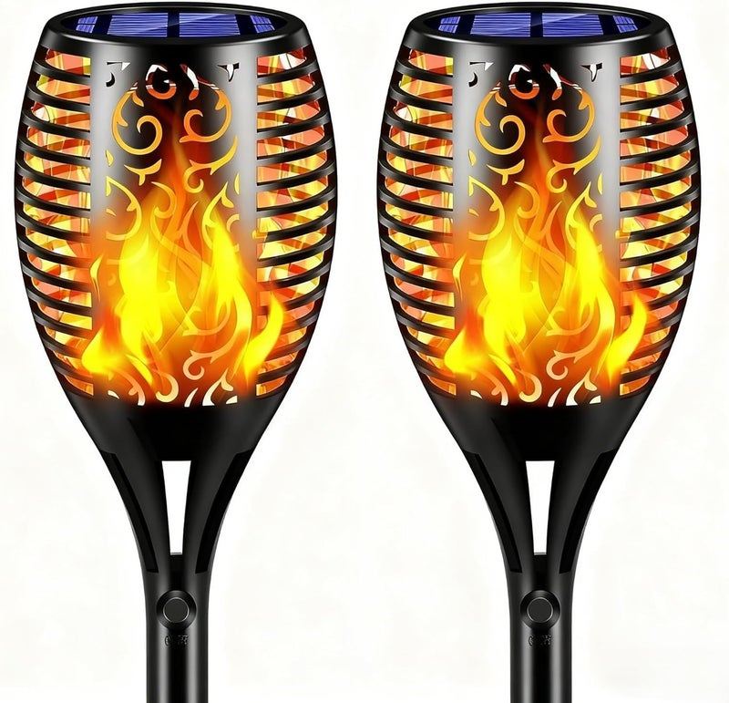 TomCare Solar Lights Outdoor 99 LED Higher & Larger Flickering Flame Solar Torch Lights 43" Decorative Waterproof Solar Powered Pathway Landscape Lighting for Garden Patio Yard, 2Pack (Black) - Image 1