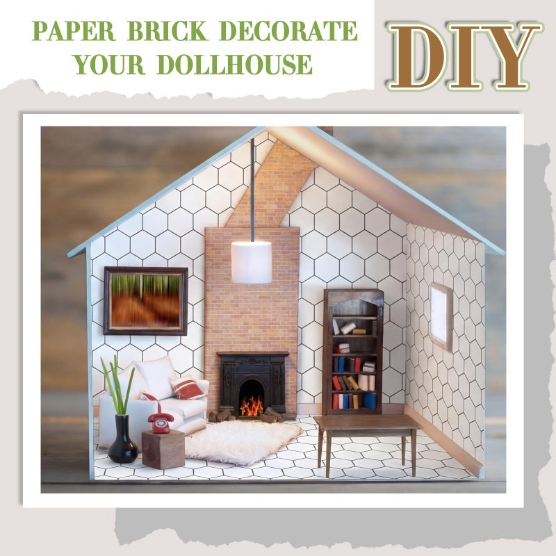 Flutesan 12 Pcs Miniature Dollhouse Wallpaper and Flooring Peel and Stick Mini DIY Self Adhesive Dollhouse Accessories 8.27 x 11.69 Inch (Hexagonal Grid) - Image 3