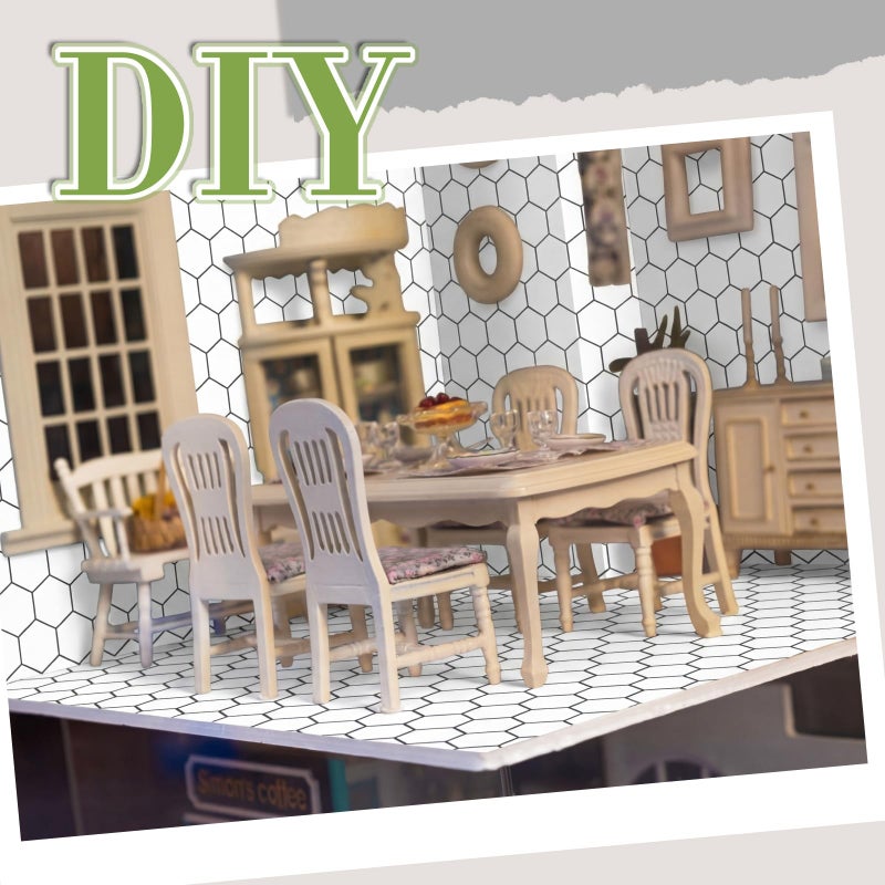 Flutesan 12 Pcs Miniature Dollhouse Wallpaper and Flooring Peel and Stick Mini DIY Self Adhesive Dollhouse Accessories 8.27 x 11.69 Inch (Hexagonal Grid) - Image 5